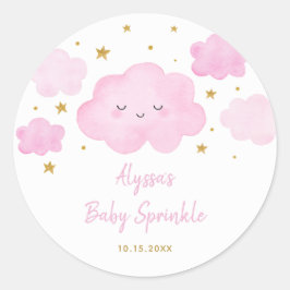 Adesivo Redondo Rapariga Rosa Nuvem Estrelas Bebê Sprinkle