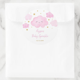 Adesivo Redondo Rapariga Rosa Nuvem Estrelas Bebê Sprinkle