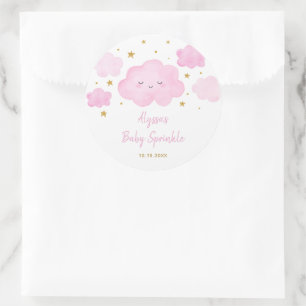 Adesivo Redondo Rapariga Rosa Nuvem Estrelas Bebê Sprinkle