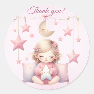 Adesivo Redondo Rapariga Rosa Rainbow Star Aniversário