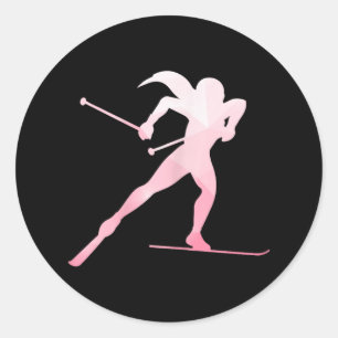 Adesivo Redondo Rapariga Silhouette Cross Country Skiing Winter Sp