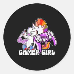 Adesivo Redondo Rapariga Unicórica Jogo Gaming Cute Muito Legal