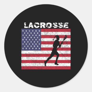 Adesivo Redondo Raparigas Lacrosse Usa Flag T Shirt Distressed Vin
