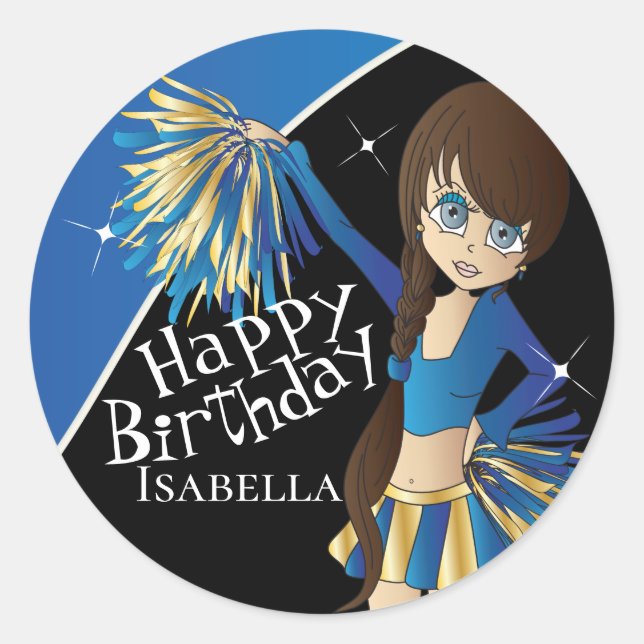 Adesivo Redondo Raparigas Pom Pom De Cheerleader Bonito | Azul (Frente)