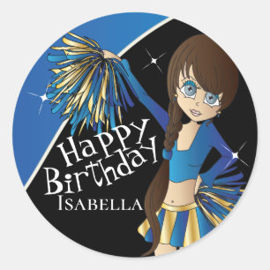 Adesivo Redondo Raparigas Pom Pom De Cheerleader Bonito   Azul