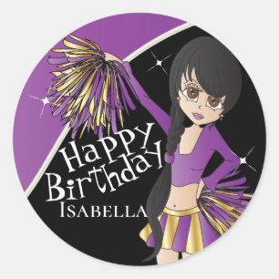 Adesivo Redondo Raparigas Pom Pom De Cheerleader Bonito   Roxo