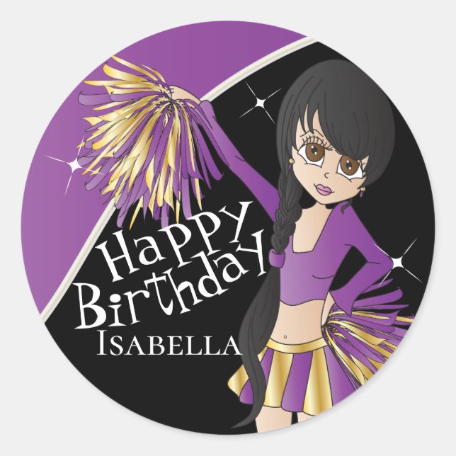 Adesivo Redondo Raparigas Pom Pom De Cheerleader Bonito | Roxo (Frente)