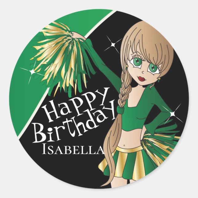 Adesivo Redondo Raparigas Pom Pom De Cheerleader Bonito | Verde (Frente)