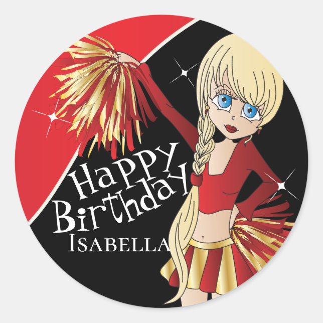 Adesivo Redondo Raparigas Pom Pom De Cheerleader Bonito | Vermelho (Frente)