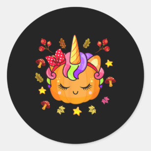 Adesivo Redondo Raparigas Pumpkin Cute Unicorn Pumpkin Fall Autumn