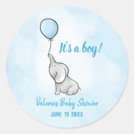 Adesivo Redondo Rapaz chá de fraldas elefante bonito