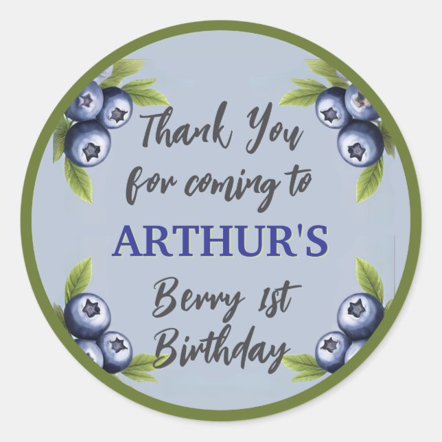 Adesivo Redondo Rapaz do primeiro aniversario de mirtilo primeiro (Frente)