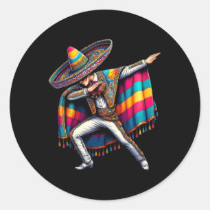 Adesivo Redondo Rapaz Mexicano Dabbing Cinco De Mayo Festivo Outfi