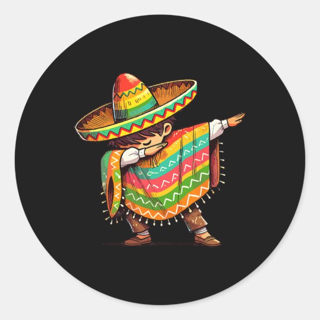Adesivo Redondo Rapaz Mexicano Dabbing Engraçado Cinco De Mayo (Frente)
