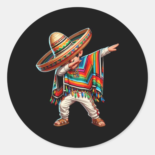 Adesivo Redondo Rapaz Mexicano Dabbing Poncho Cinco De Mayo (Frente)