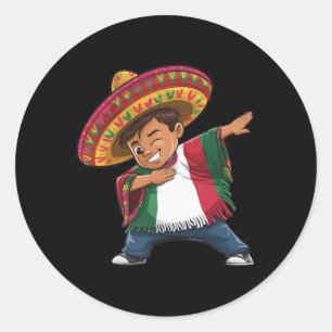 Adesivo Redondo Rapaz Mexicano Dabbing Poncho Fiesta Cinco De Mayo