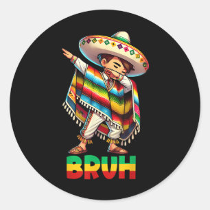 Adesivo Redondo Rapaz Mexicano Dabbing Poncho Sombrero Cinco De Ma