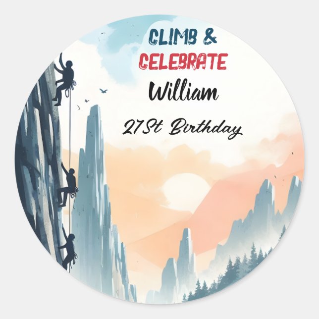 Adesivo Redondo Rapaz Tree Divorciou Cliff Rock Subindo aniversári (Frente)