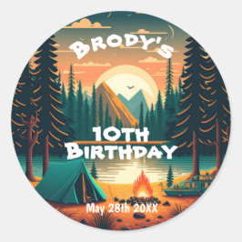 Adesivo Redondo Rapazes acampando a Festa de aniversário Adventure