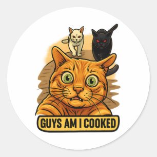 Adesivo Redondo Rapazes Estou Cozido? Meme Divertido de Gato Reaçã