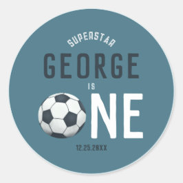 Adesivo Redondo Rapazes Futebol Azul Bonito Obrigado primeiro aniv