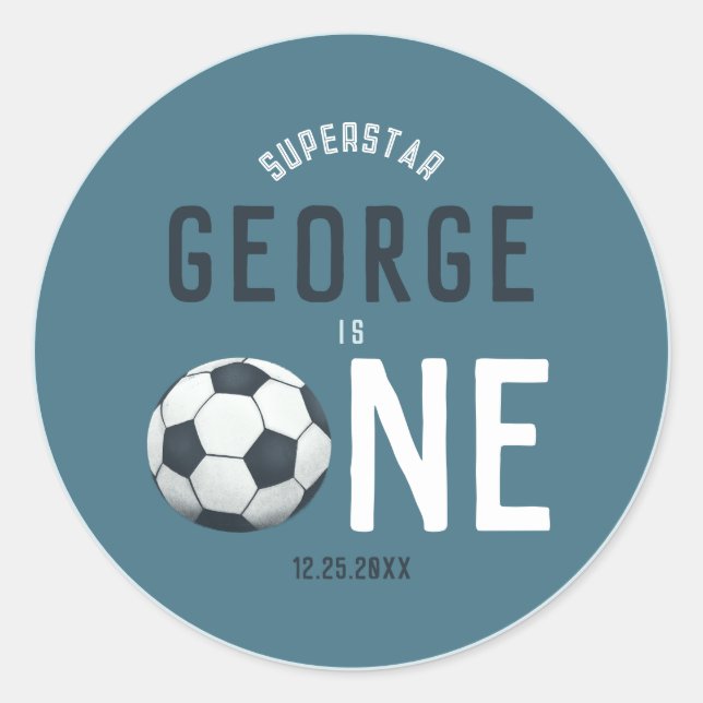 Adesivo Redondo Rapazes Futebol Azul Bonito Obrigado primeiro aniv (Frente)