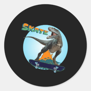 Adesivo Redondo Rapazes Legais de Skate T Rex Dinossauro Skateboar