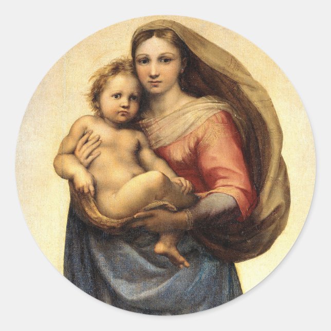Adesivo Redondo Raphael Madonna e Criança Cristo ... 1512 (Frente)