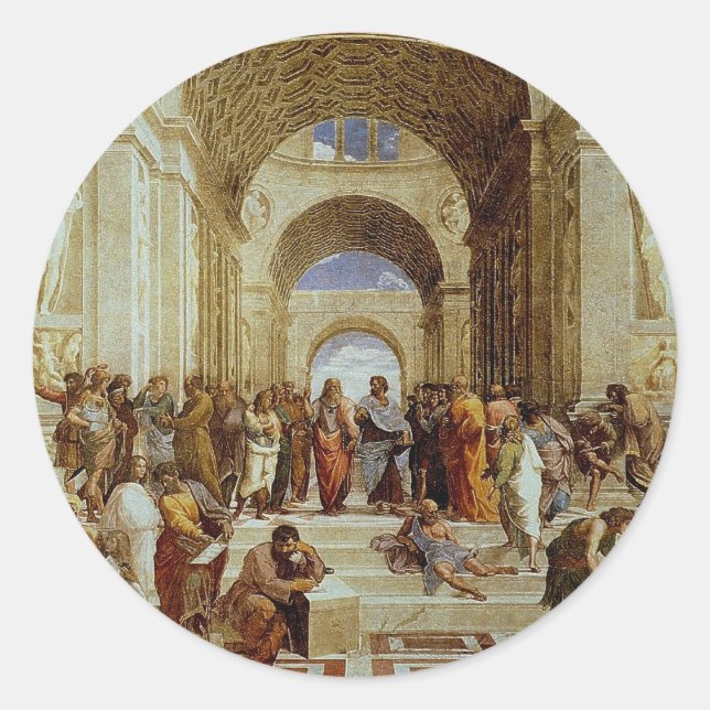 Adesivo Redondo Raphael's "The School of Athens" (cerca de 1511) (Frente)