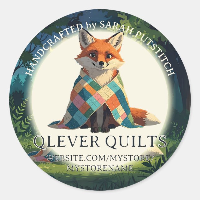 Adesivo Redondo Raposa-branca vestindo colcha de colcha (Frente)