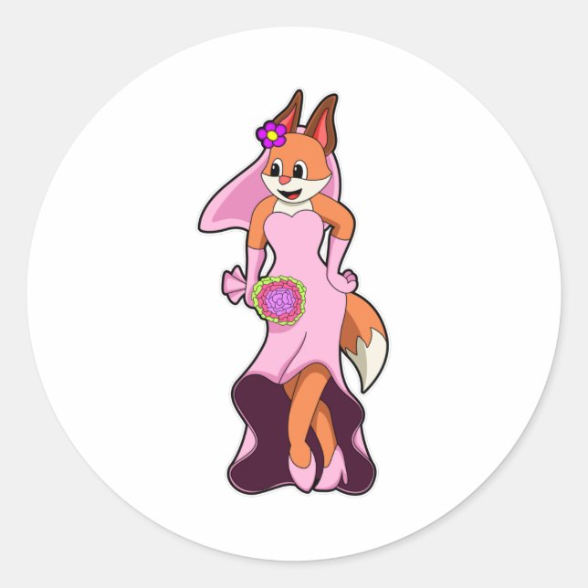 Adesivo Redondo Raposa com Vestido de Casamento e Bando de Flor (Frente)