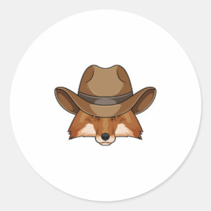 Adesivo Redondo Raposa como Cowboy com Chapéu