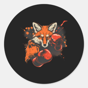 Adesivo Redondo Raposa de Boxe Com Luvas de Boxe Kickboxing Caixa