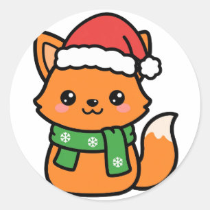 Adesivo Redondo Raposa de Papai Noel com Cachecol