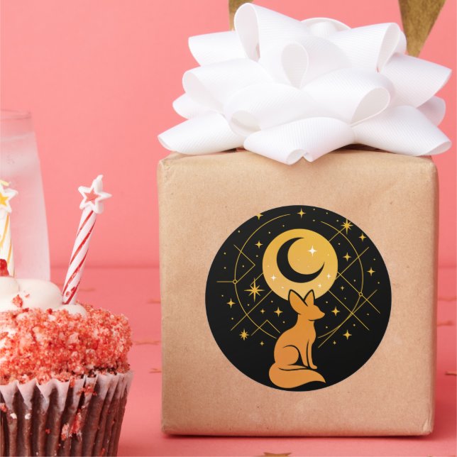 Adesivo Redondo Raposa do Deserto Celestial - Lua e Estrelas Cósmi (Festa)