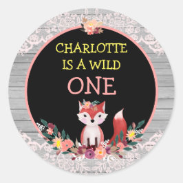 Adesivo Redondo Raposa E Flores Selvagens De Um primeiro aniversar