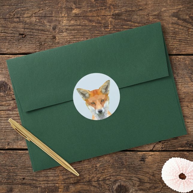 Adesivo Redondo Raposa geométrica branca (Cute geometric fox classic round sticker.)