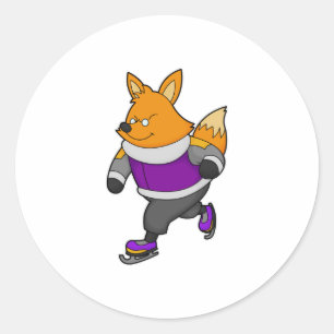 Adesivo Redondo Raposa no patinagem de gelo com skates e óculos de