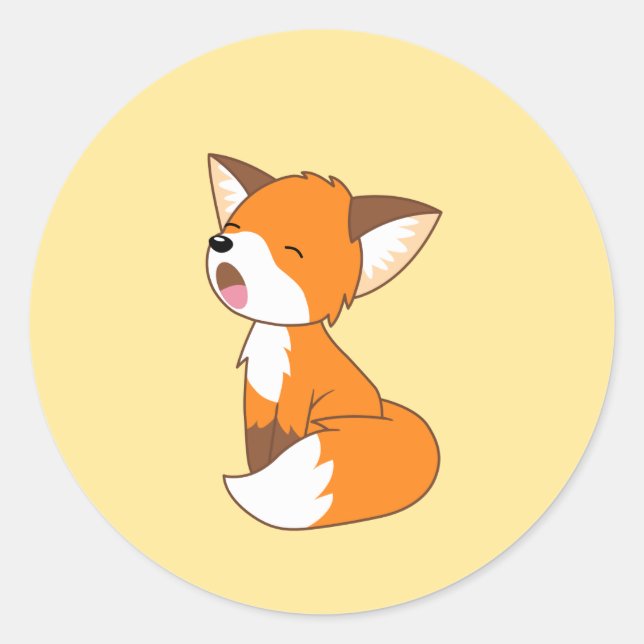 Adesivo Redondo Raposa Pequena e Sonolenta Bonita em Amarelo (Frente)