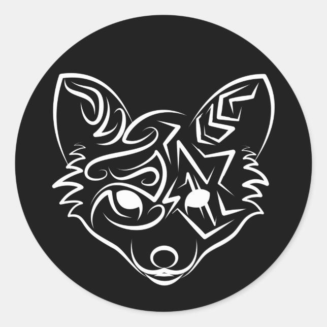 Adesivo Redondo Raposa Tribal Negra (Frente)