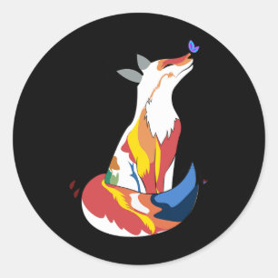 Adesivo Redondo Raposa Vermelha E Amarela, Cuja Borboleta Escura