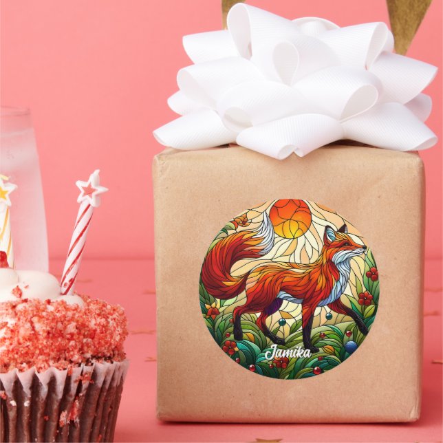 Adesivo Redondo Raposa Vermelha e Sol (Festa)