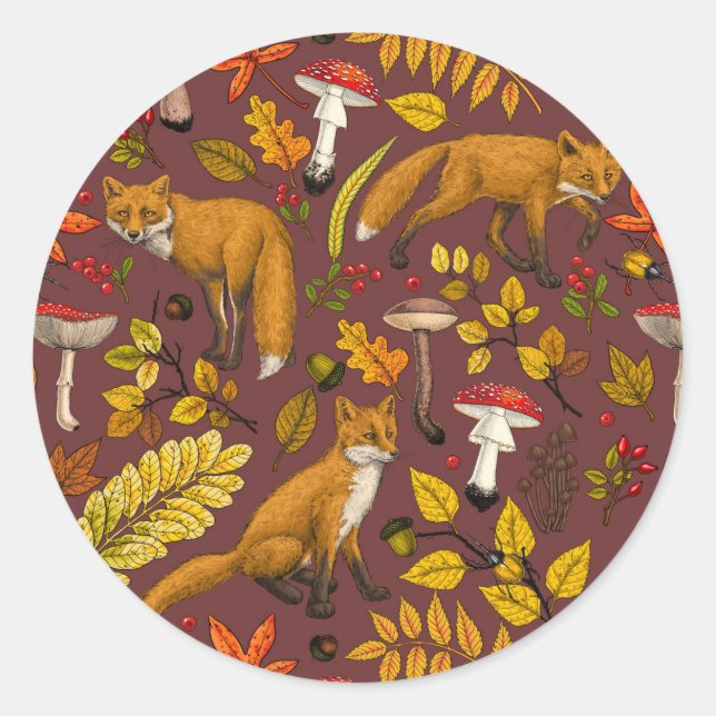 Adesivo Redondo Raposas de outono de chocolate marrom (Frente)