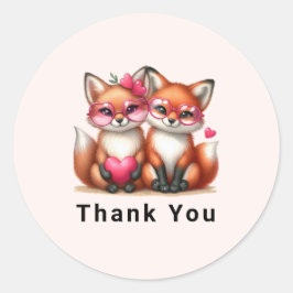 Adesivo Redondo Raposas Laranja e Bonitas Apaixonadas Obrigado