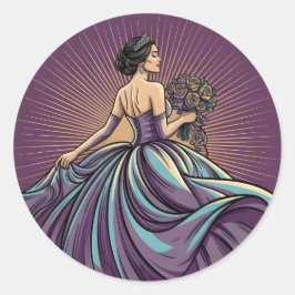 Adesivo Redondo Rapsódia Violeta Profunda Tiara & Buquê Quinceañer