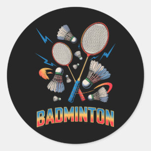 Adesivo Redondo Raquete de Peteca de Jogador de Badminton Vintage