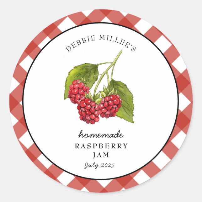 Adesivo Redondo Raspberry Jam Gingham Jar (Frente)