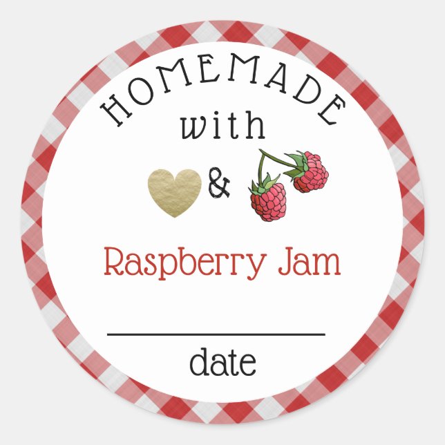 Adesivo Redondo Raspberry Jam Gingham moderna caseira (Frente)