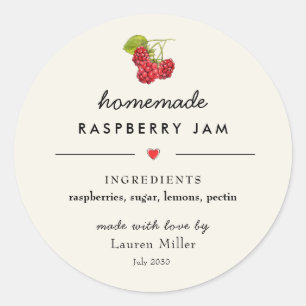 Adesivo Redondo Raspberry Jam Jar Homemade Moderna