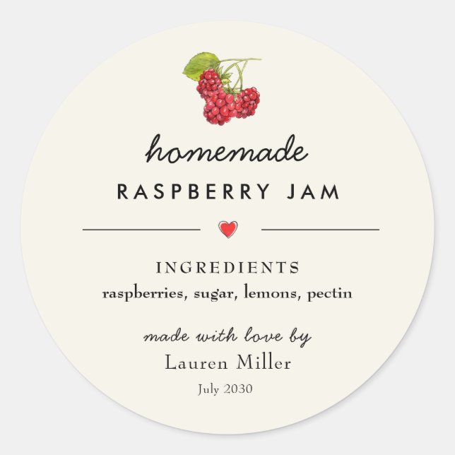 Adesivo Redondo Raspberry Jam Jar Homemade Moderna (Frente)